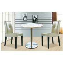 Modern Design Marble Round Dining Table with Ss Plinth and Wood Chair Set